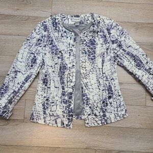 Chicos Jacket 0 Small Purple Gray Blazer Gem Embellished Snake Print Lined Women